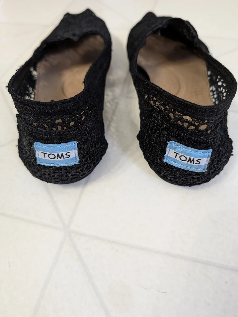 TOMS Women's Black Crochet Slip-On Flats